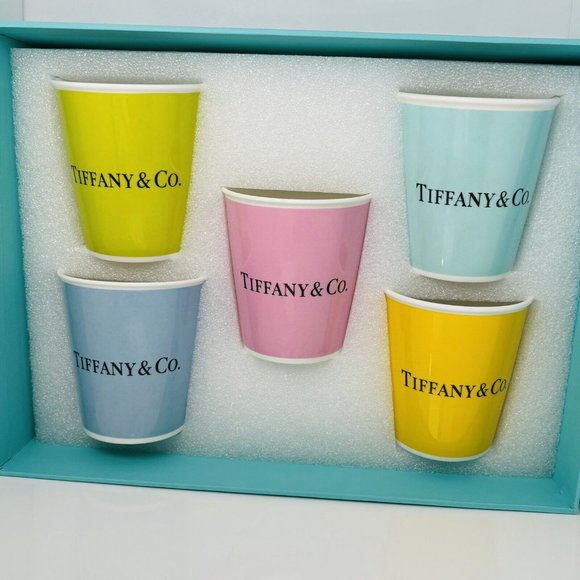 Tiffany 5 Set Colored Paper Coffee Cup Everyday Objects Blue Pink Yellow Green - Picture 2 of 9